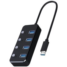 USB Rozbočovač se spínači 4xUSB-A 3.0 černá