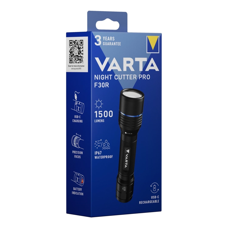 Varta 18921101111 - LED Nabíjecí svítilna NIGHT CUTTER PRO F30R LED/USB IP67