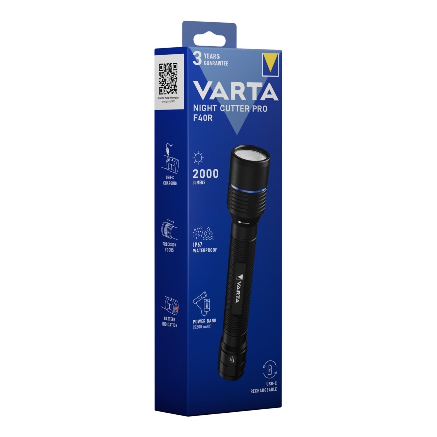 Varta 18922101111 - LED Nabíjecí svítilna s power bankou NIGHT CUTTER PRO F40R LED/USB IP67 5200 mAh