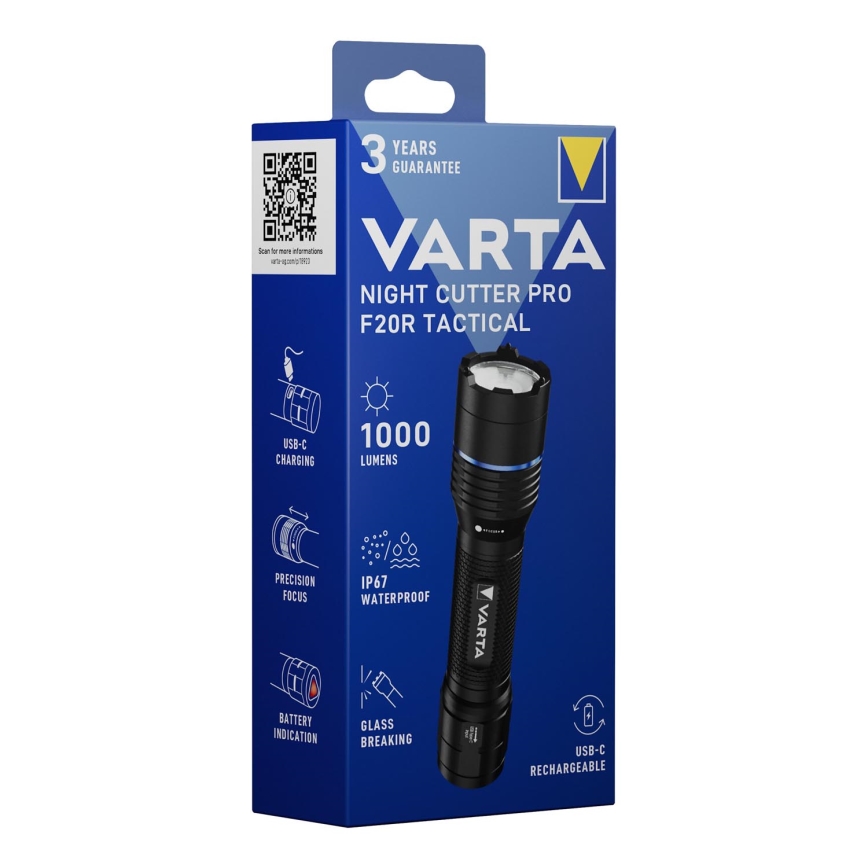 Varta 18923101111 - LED Taktická nabíjecí svítilna NIGHT CUTTER PRO F20R LED/USB