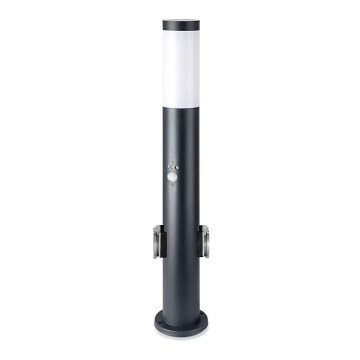 Venkovní lampa se senzorem a 2 zásuvkami SCHUKO 1xE27/60W/230V IP44 60cm antracit