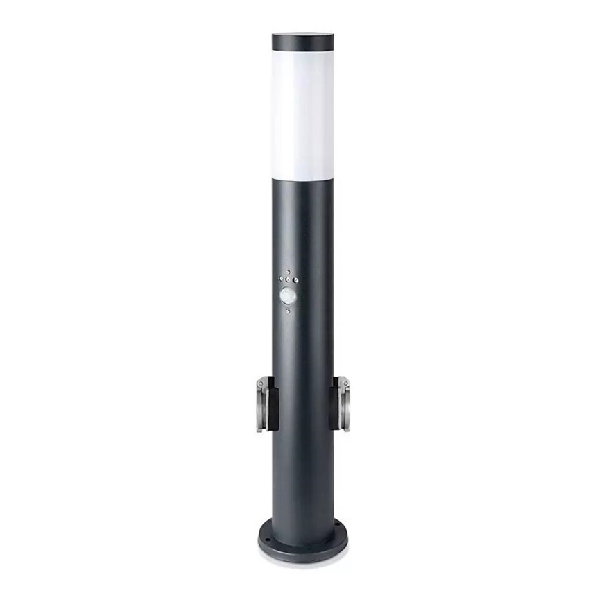 Venkovní lampa se senzorem a 2 zásuvkami SCHUKO 1xE27/60W/230V IP44 60cm antracit