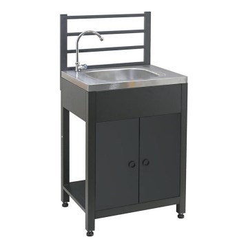 Venkovní modul stůl s dřezem 60x47x123 cm černá/nerez