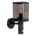 Venkovní nástěnná lampa se senzorem pohybu a soumraku 1xE27/60W/230V IP44 černá/kouřová hnědá