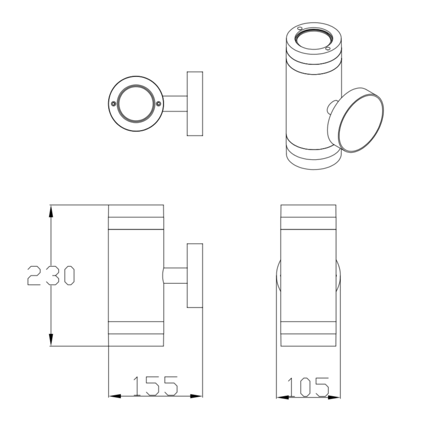 Venkovní nástěnné svítidlo RINO 2xGU10/12W/230V IP54 černá