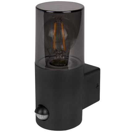 Venkovní nástěnné svítidlo se senzorem pohybu a soumraku 1xE27/40W/230V IP44 černá/kouřová