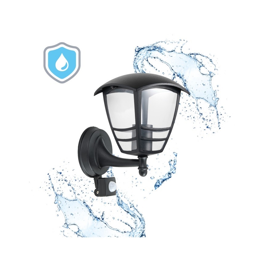 Venkovní nástěnné svítidlo se senzorem TEVIO 1xE27/60W/230V IP54 černá