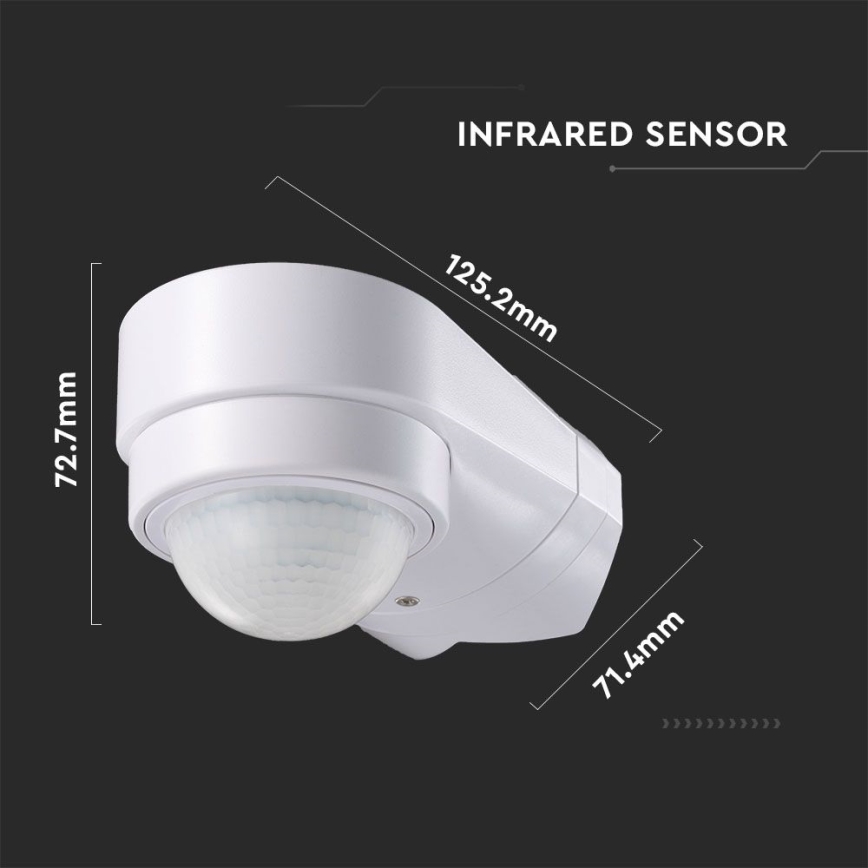 Venkovní senzor pohybu infračervený 240° 600W/230V IP65 bílá