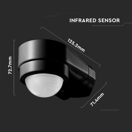 Venkovní senzor pohybu infračervený 240° 600W/230V IP65 černá