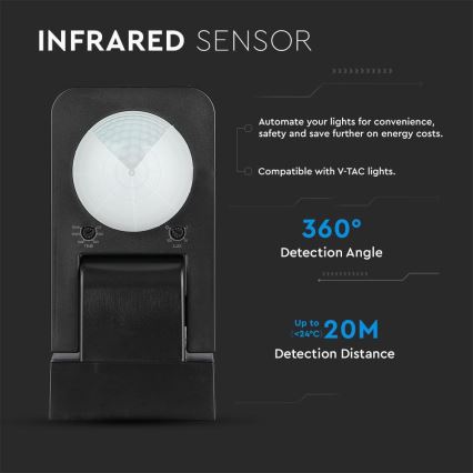 Venkovní senzor pohybu infračervený 360° 1000W/230V IP65 černá