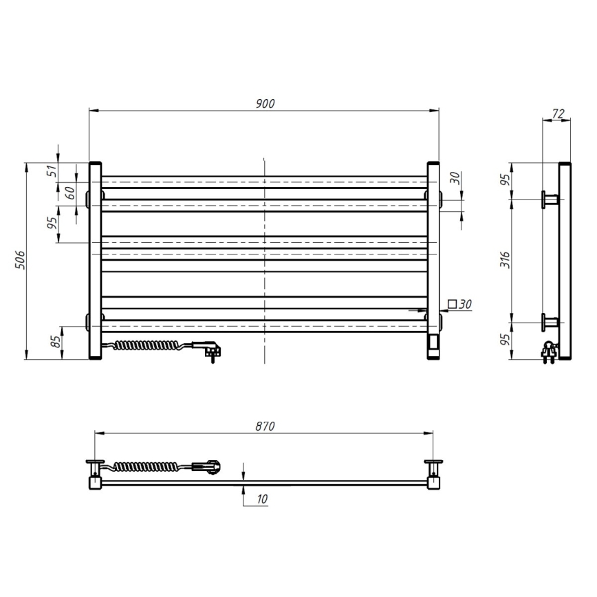 Vertaduro - Elektrický sušák na ručníky s termostatem AVA 181W/230V 50x90 cm IP44 bílá levá