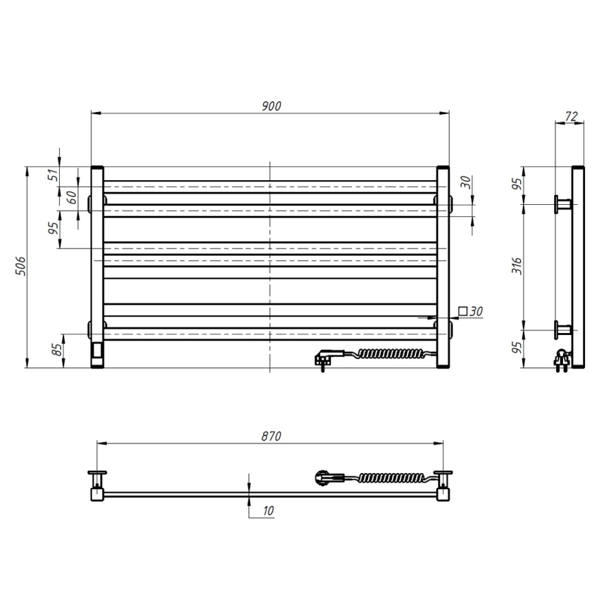 Vertaduro - Elektrický sušák na ručníky s termostatem AVA 181W/230V 50x90 cm IP44 bílá pravá