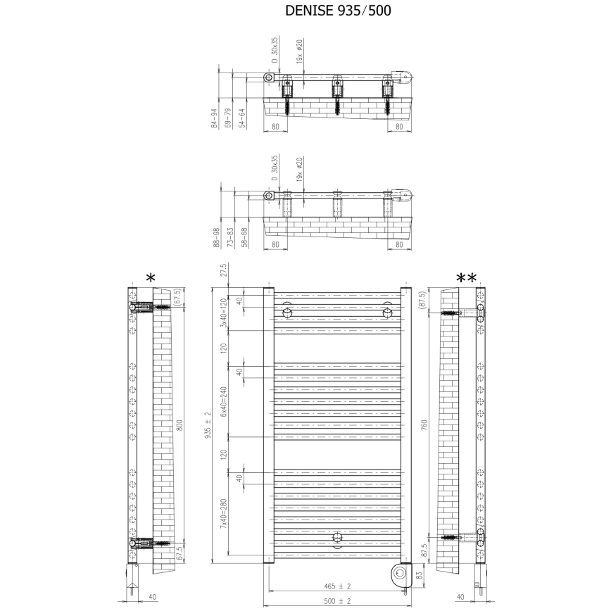 Vertaduro - Koupelnový radiátor s termostatem DENISE 400W 94x50 cm černá