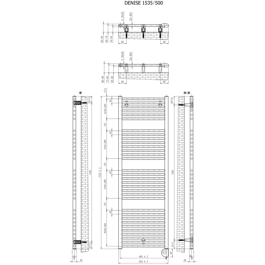 Vertaduro - Koupelnový radiátor s termostatem DENISE 600W 154x50 cm bílá