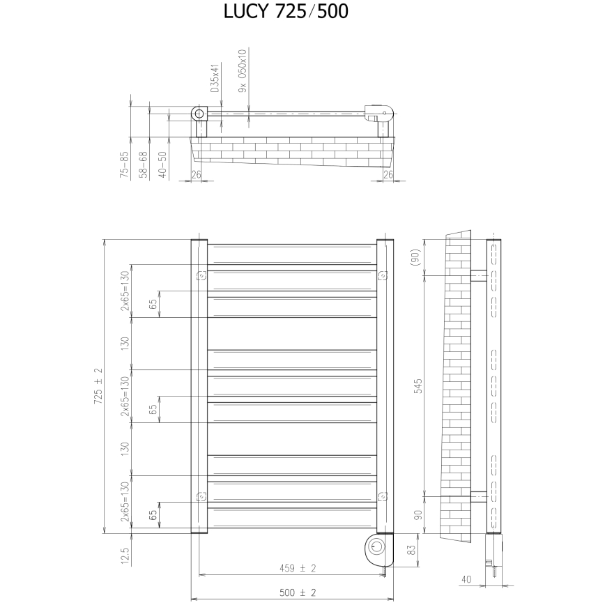 Vertaduro - Koupelnový radiátor s termostatem LUCY 400W 73x50 cm černá