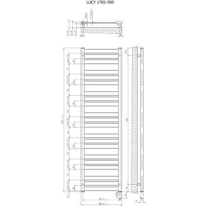 Vertaduro - Koupelnový radiátor s termostatem LUCY 800W 177x50 cm bílá
