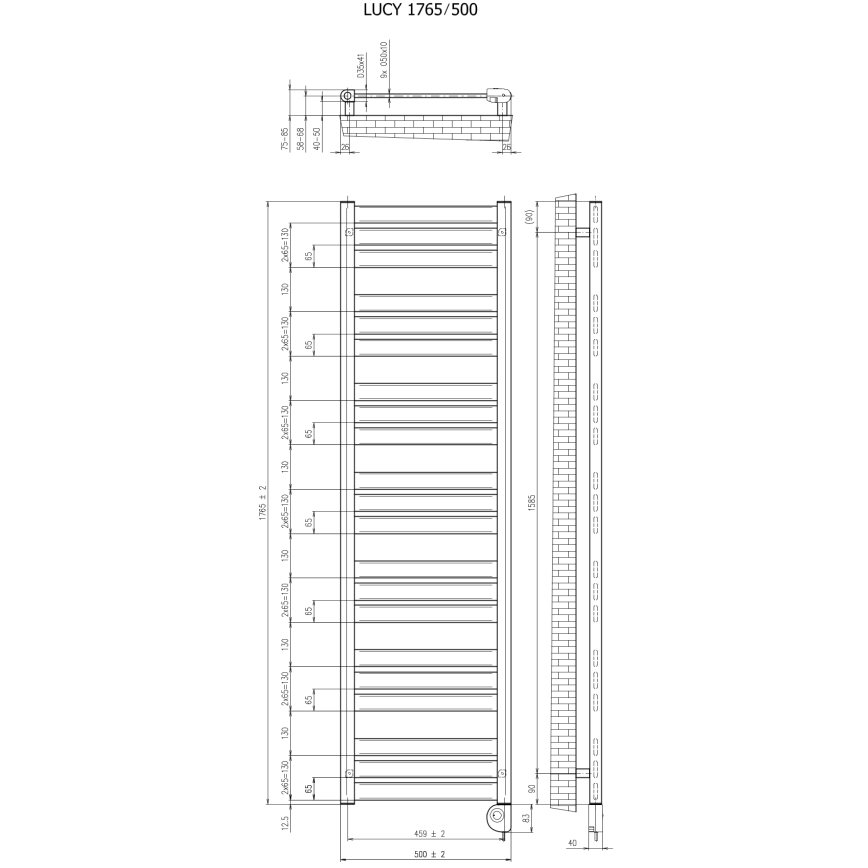 Vertaduro - Koupelnový radiátor s termostatem LUCY 800W 177x50 cm černá