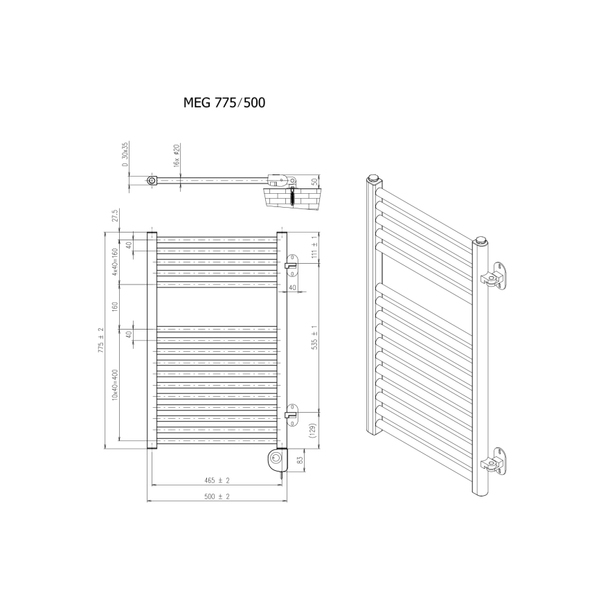 Vertaduro - Koupelnový radiátor s termostatem MEG 400W 78x50 cm bílá