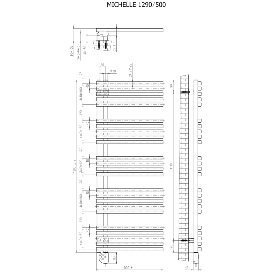 Vertaduro - Koupelnový radiátor s termostatem MICHELLE 600W 129x50 cm taupe