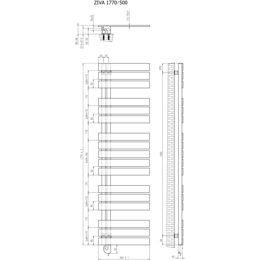Vertaduro - Koupelnový radiátor s termostatem ZIVA 800W 177x50 cm antracit