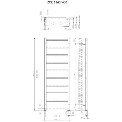 Vertaduro - Koupelnový radiátor s termostatem ZOE 400W 114x40 cm antracit