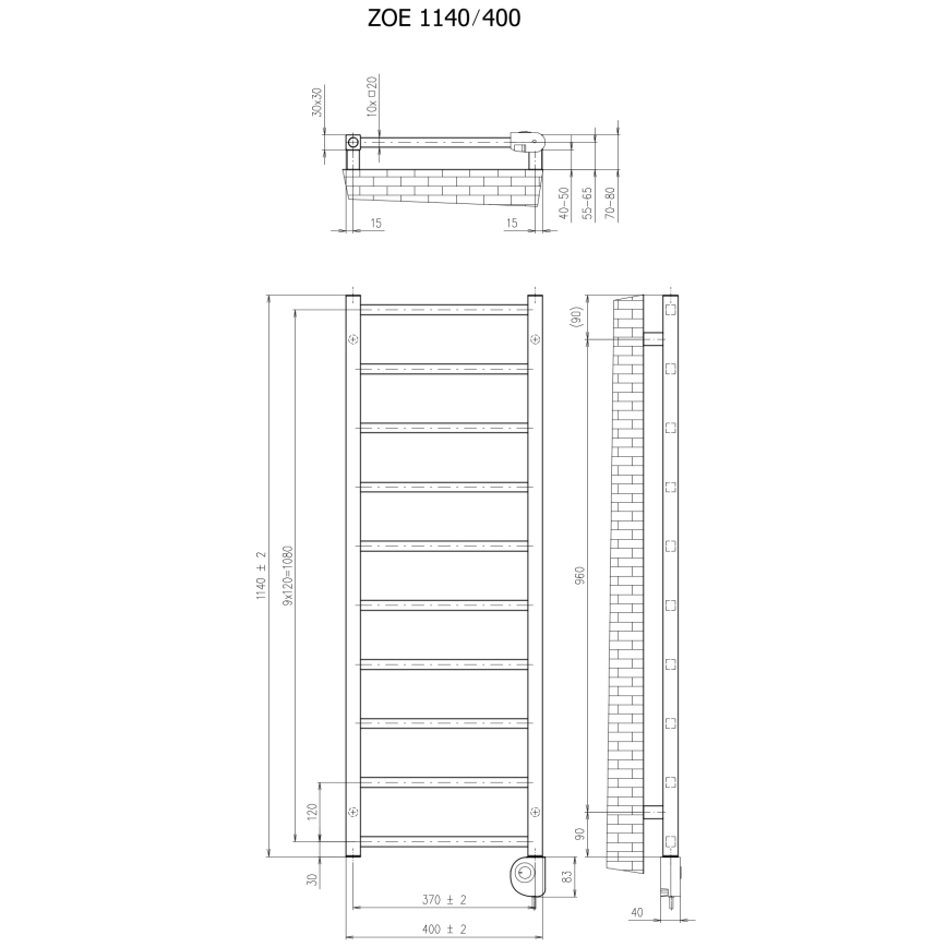 Vertaduro - Koupelnový radiátor s termostatem ZOE 400W 114x40 cm antracit