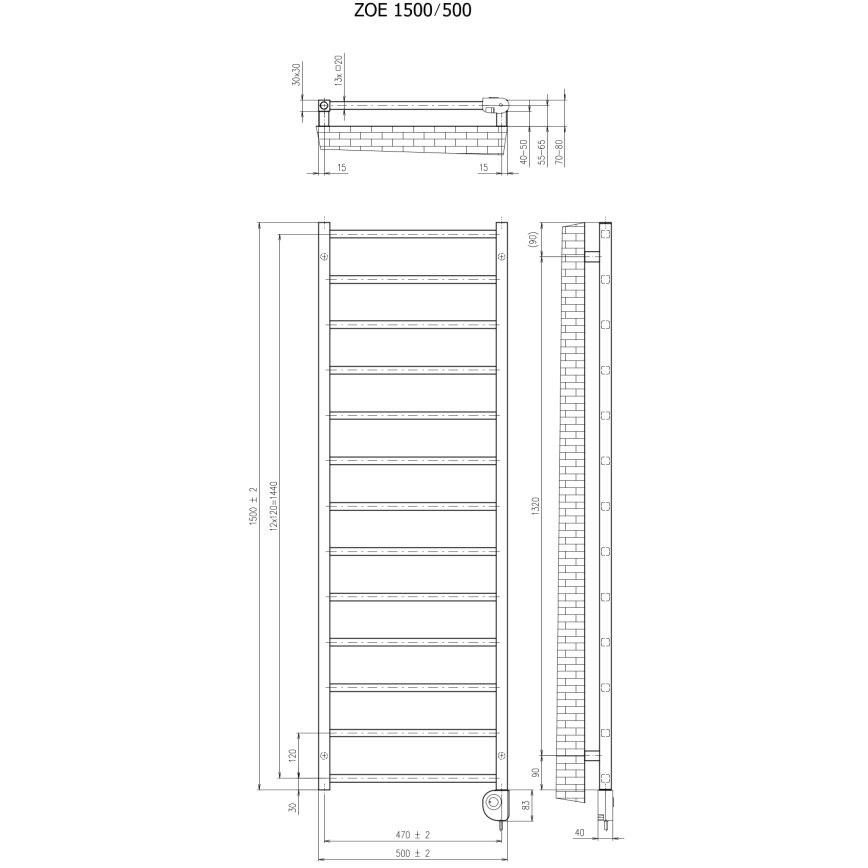 Vertaduro - Koupelnový radiátor s termostatem ZOE 400W 150x50 cm taupe