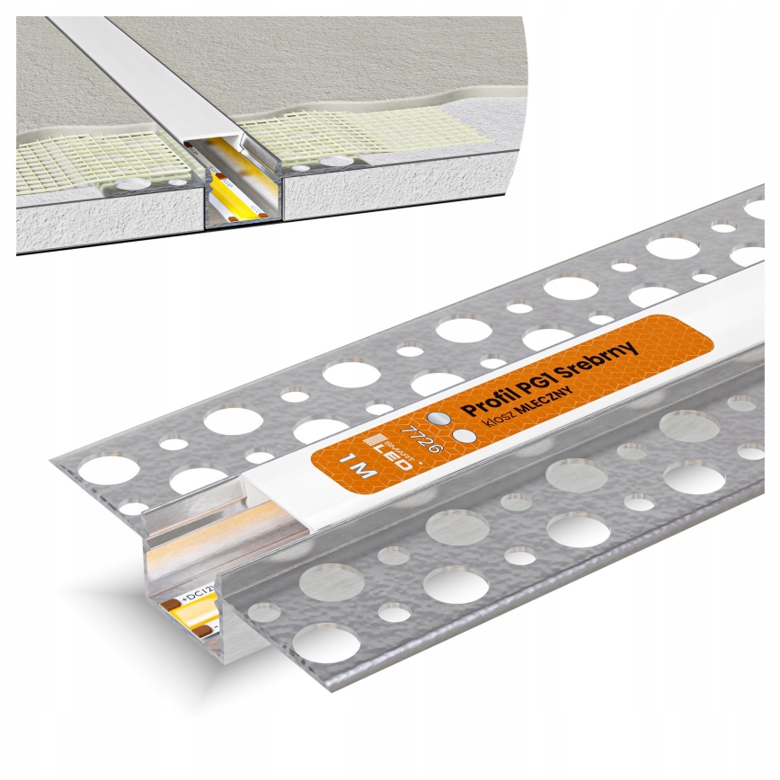 Vestavný profil pro LED pásky 1 m stříbrná/bílá