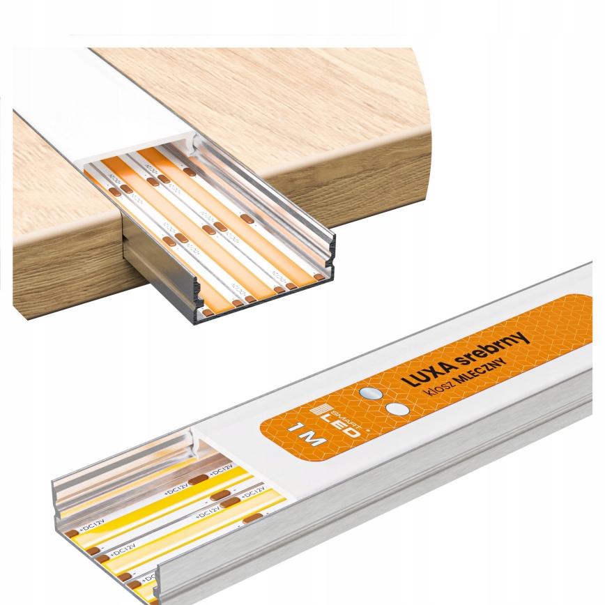 Vestavný profil pro LED pásky 1 m stříbrná/bílá