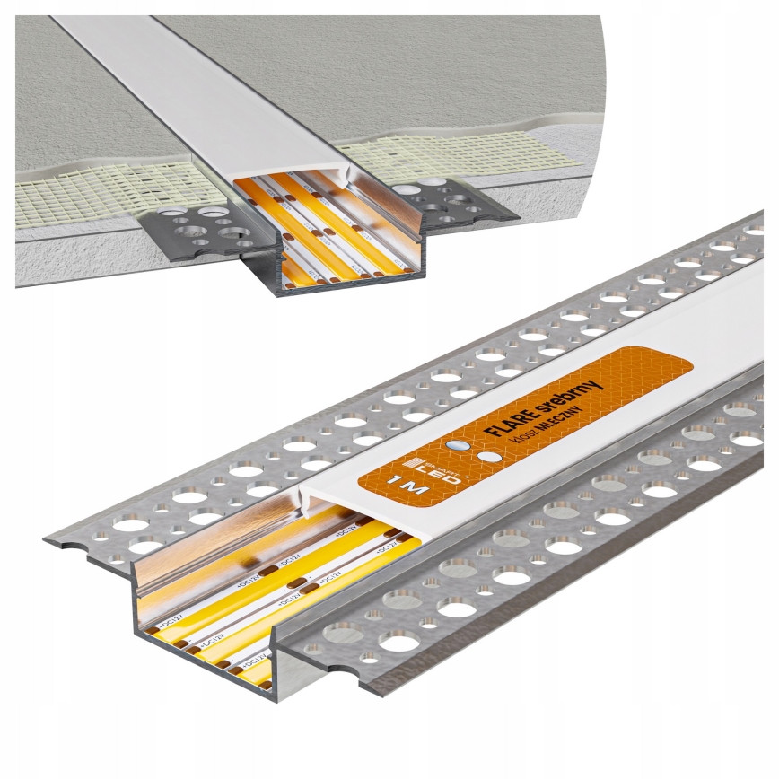 Vestavný profil pro LED pásky 1 m stříbrná/bílá