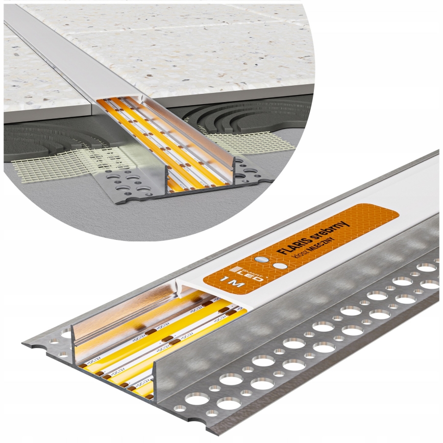 Vestavný profil pro LED pásky 1 m stříbrná/bílá