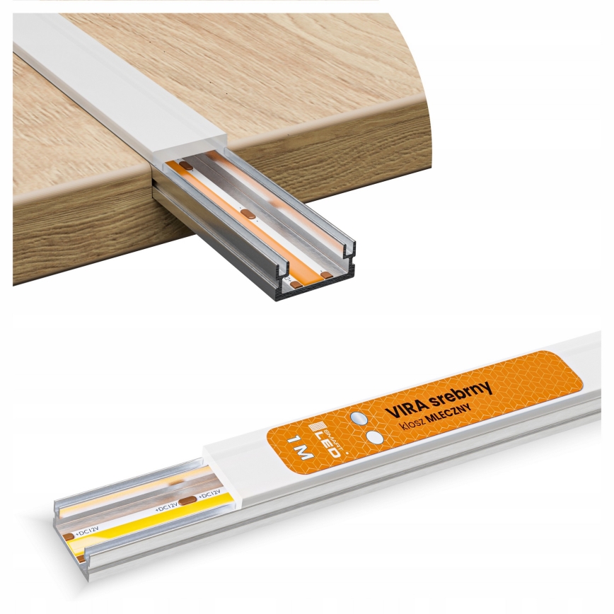 Vestavný profil pro LED pásky 1 m stříbrná/bílá