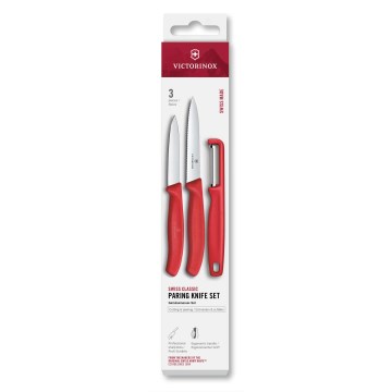 Victorinox - Sada kuchyňských nožů se škrabkou SWISS CLASSIC 3 ks červená