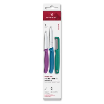 Victorinox - Sada kuchyňských nožů se škrabkou SWISS CLASSIC 3 ks pestrobarevná