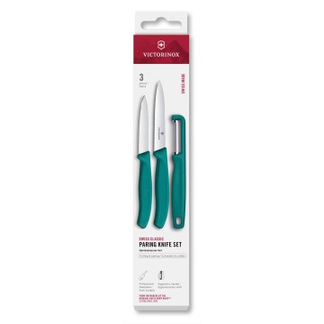 Victorinox - Sada kuchyňských nožů se škrabkou SWISS CLASSIC 3 ks tyrkysová