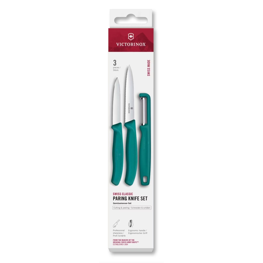 Victorinox - Sada kuchyňských nožů se škrabkou SWISS CLASSIC 3 ks tyrkysová