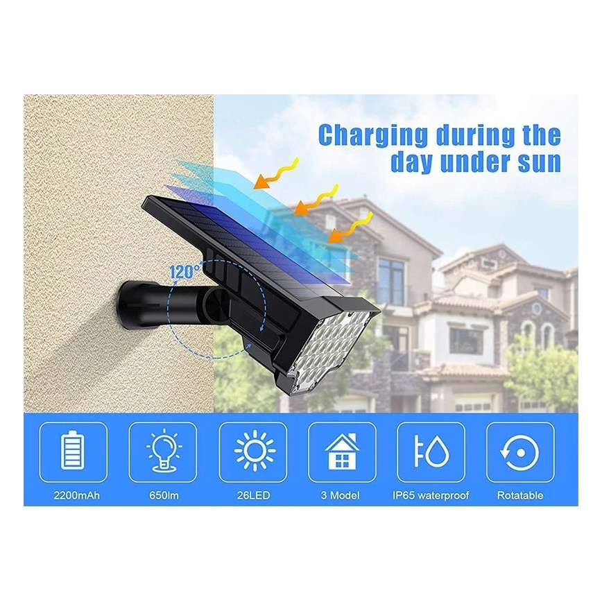 Viking - LED Solární lampa LED/1W/3,7V IP65 6000K 2200 mAh