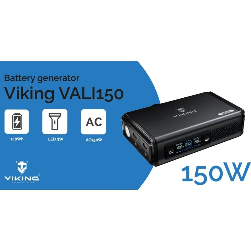 Viking - Nabíjecí stanice s LED displejem Power Delivery 148 Wh