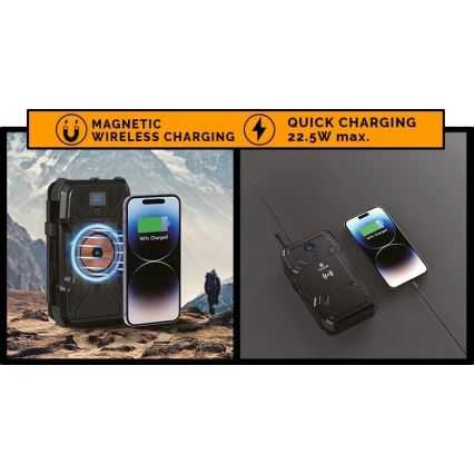 Viking - Power Bank s LED svítilnou, bezdrátovým nabíjením a solárním panelem Power Delivery 22,5W/10000 mAh