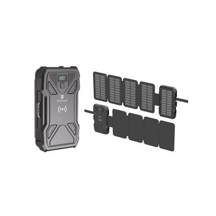 Viking - Power Bank s LED svítilnou, bezdrátovým nabíjením a solárním panelem Power Delivery 22,5W/10000 mAh