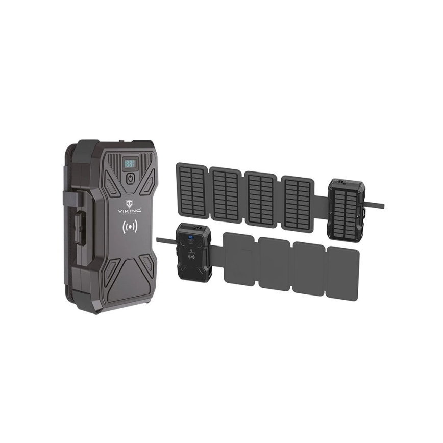 Viking - Power Bank s LED svítilnou, bezdrátovým nabíjením a solárním panelem Power Delivery 22,5W/30000 mAh