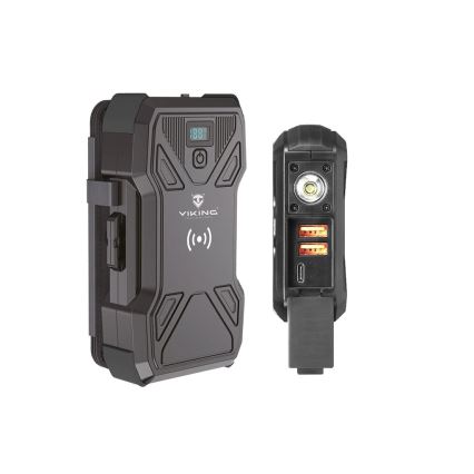 Viking - Power Bank s LED svítilnou, bezdrátovým nabíjením a solárním panelem Power Delivery 22,5W/30000 mAh
