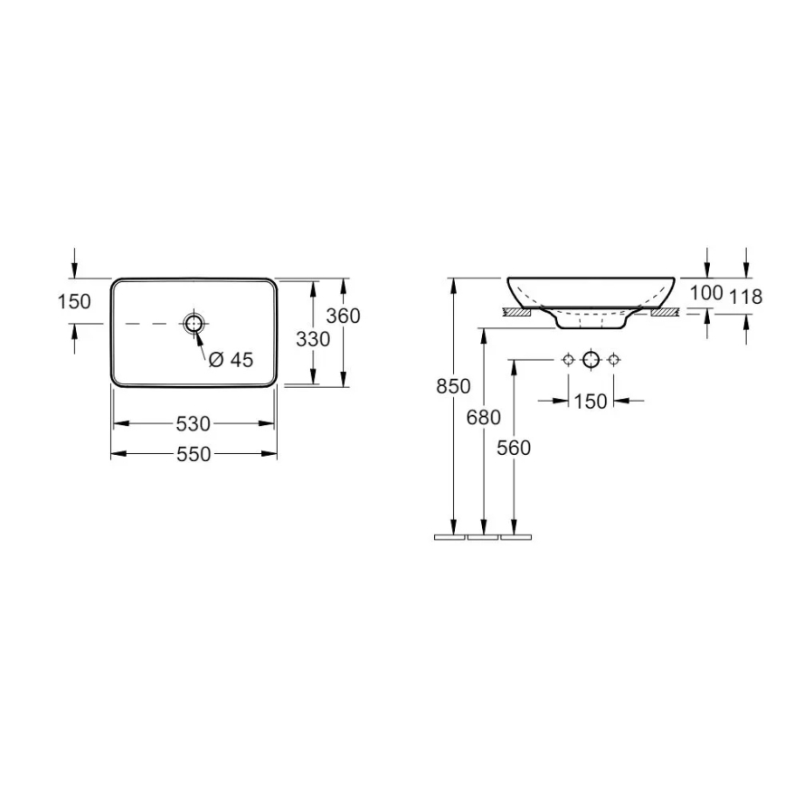 Villeroy & Boch 41135501 - Umyvadlo na desku VENTICELLO 55,5x36 cm keramika/bílá