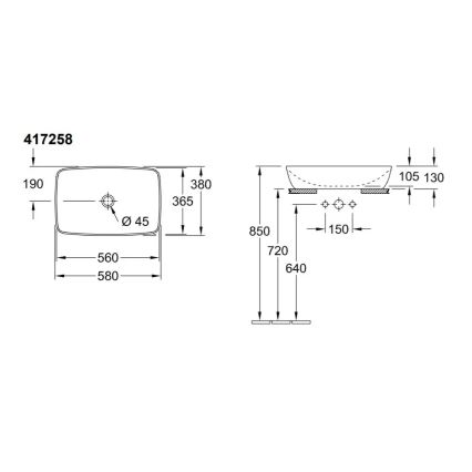 Villeroy & Boch 417258BCT8 - Umyvadlo na desku ARTIS 58x38,5 cm keramika/černá