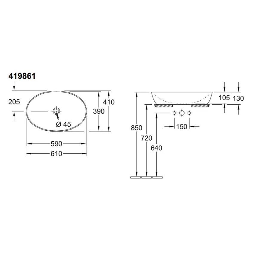 Villeroy & Boch 41986101 - Umyvadlo na desku ARTIS 61x41 cm keramika/bílá