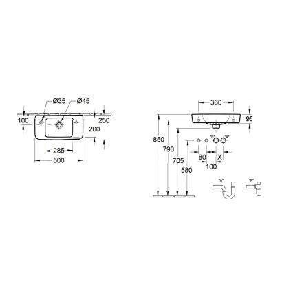 Villeroy & Boch 4342L501 - Závěsné umyvadlo O.NOVO 50x25 cm keramika/bílá
