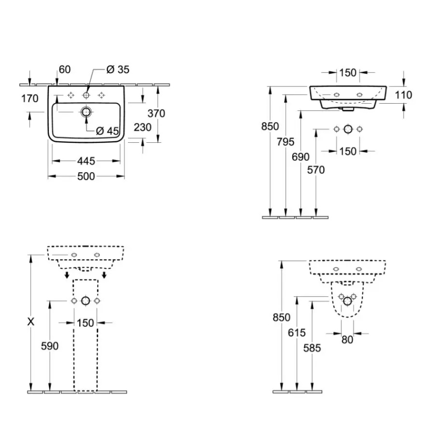 Villeroy & Boch 43445001 - Závěsné umyvadlo O.NOVO 50x37 cm keramika/bílá