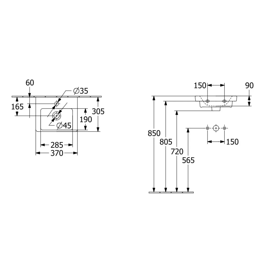 Villeroy & Boch 43703701 - Závěsné umyvadlo SUBWAY 37x30,5 cm keramika/bílá