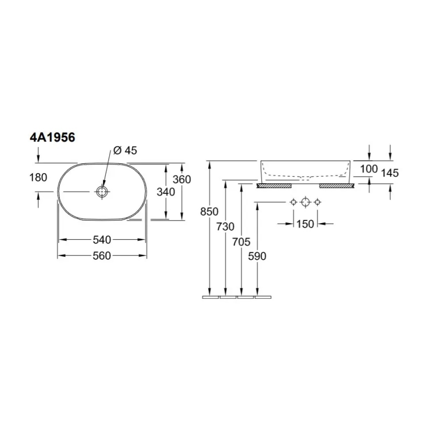 Villeroy & Boch 4A1956R1 - Umyvadlo na desku COLLARO 56x36 cm keramika/bílá