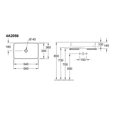 Villeroy & Boch 4A205601 - Umyvadlo na desku COLLARO 56x36 cm keramika/bílá